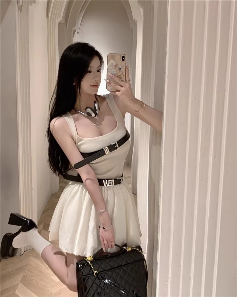 【dress】ベルト付きキャミバルーンワンピース Q8331