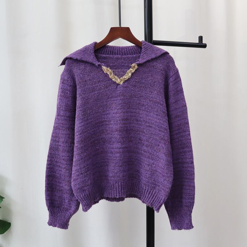 【tops】折り襟ニットセーター　M28374