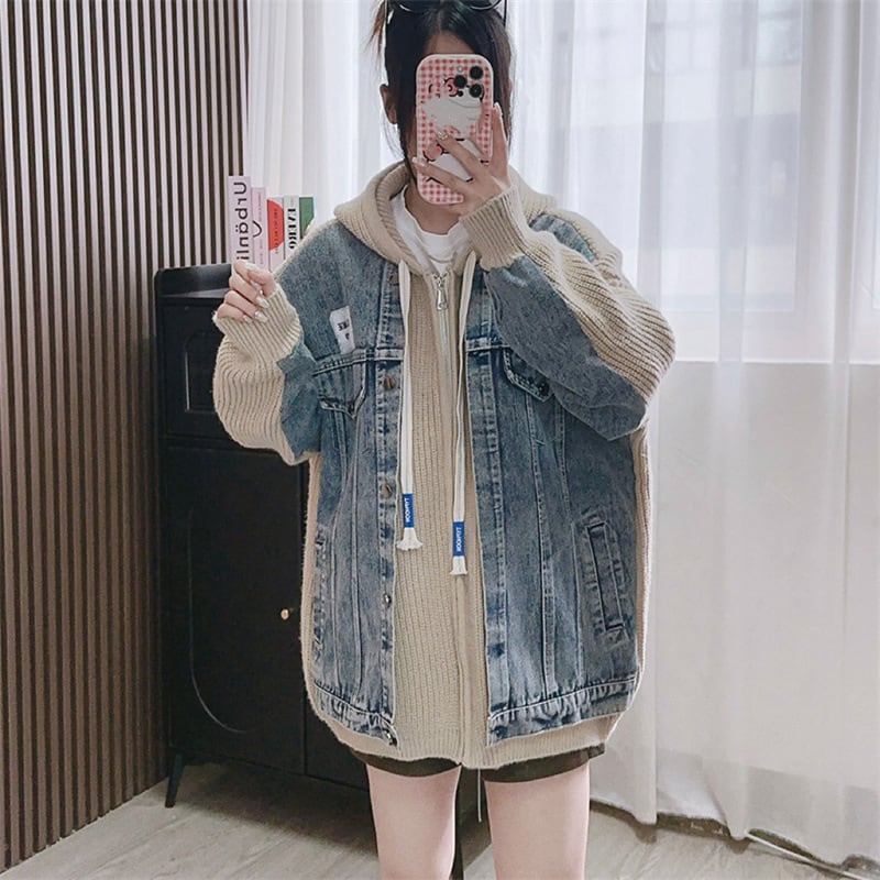 【outer】デニム切り替えニットカーデ　M25785