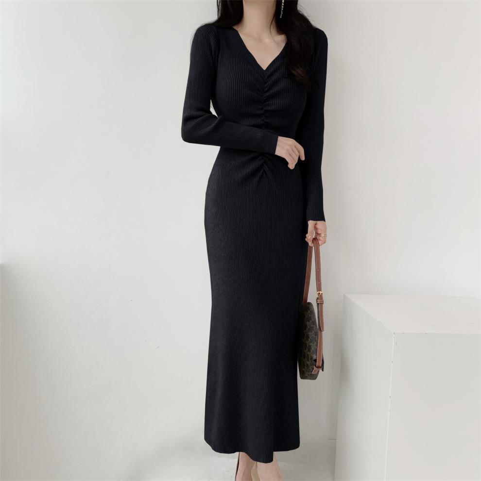 【dress】Vネックニットワンピース　M28028
