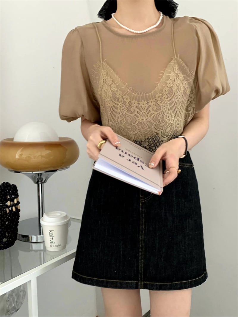 【tops】レース切り替えトップス　M24462