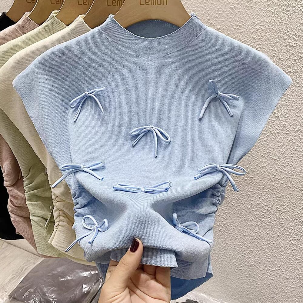 【tops】5色リボンニットタンクトップF7261