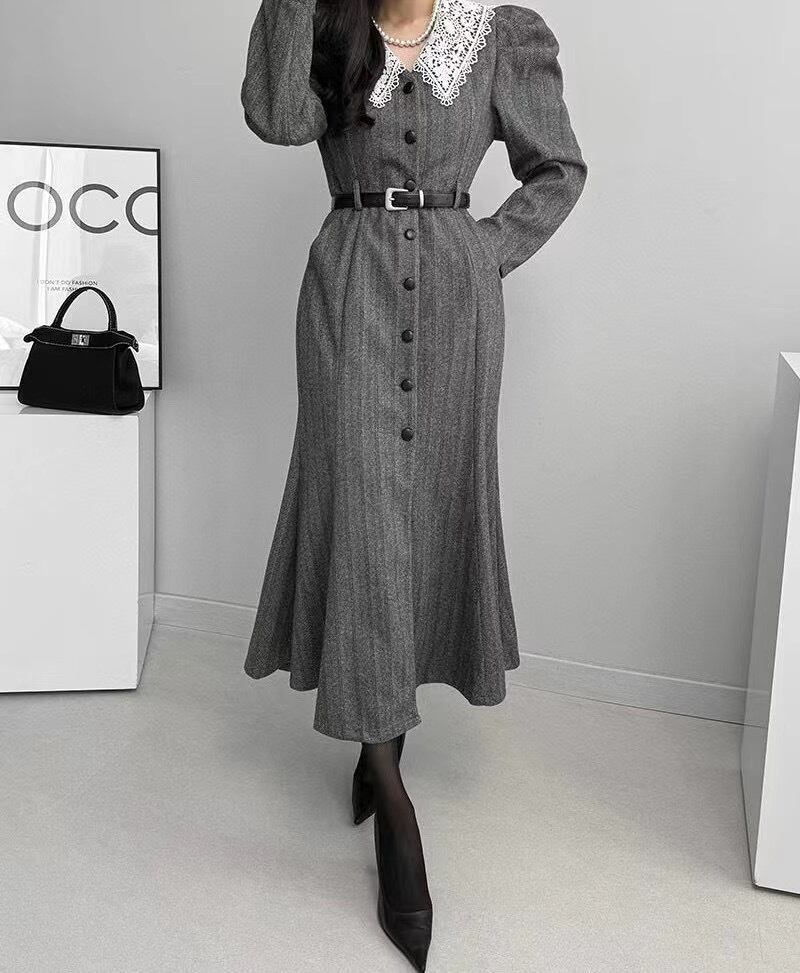 【dress】レース切り替ワンピースベルト付き　M26881