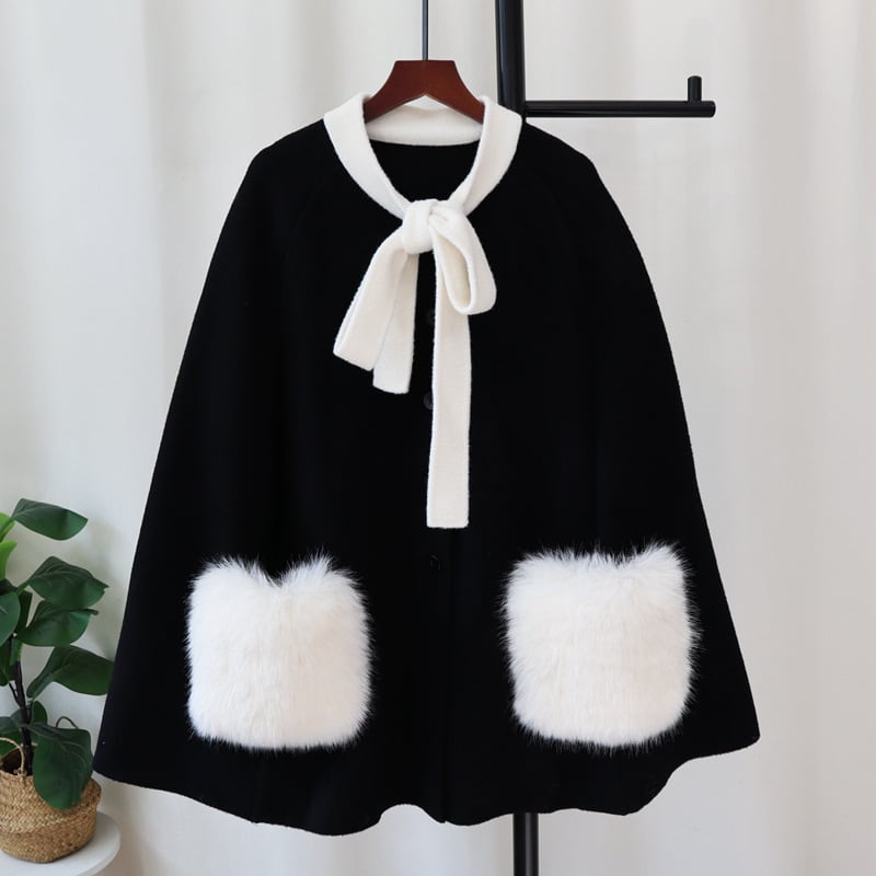【outer】ファー付きケープコート　M28076