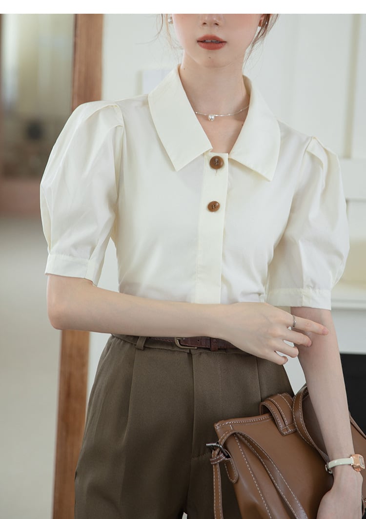 【tops】POLOネックパフスリーブブラウスG21078