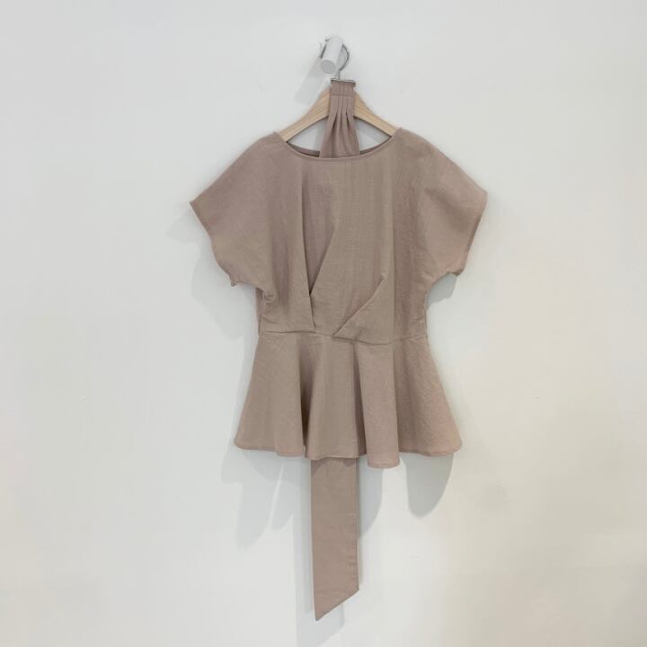 【tops】美人度アップラウンドネック半袖ファッションウェスト絞り無地ブラウスF0019