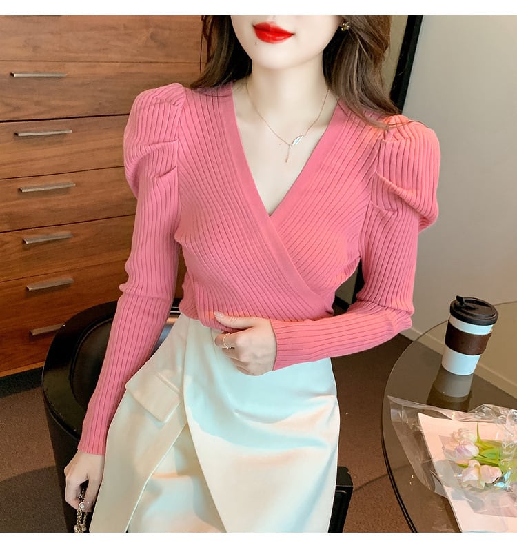 【tops】Vネックニットトップス　M28250