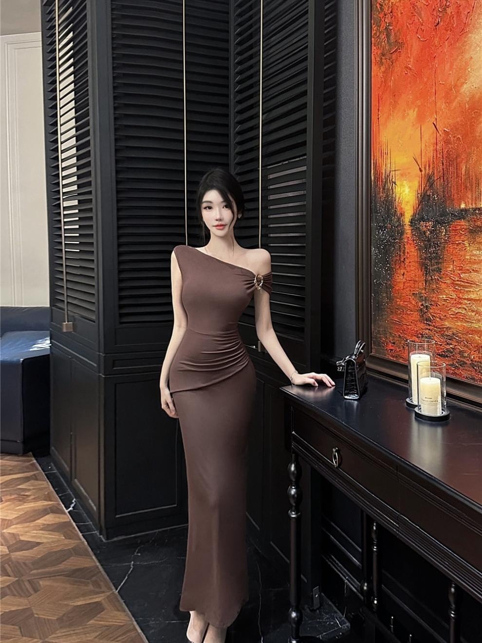 【dress】ワンショルダータイトワンピース Q8083
