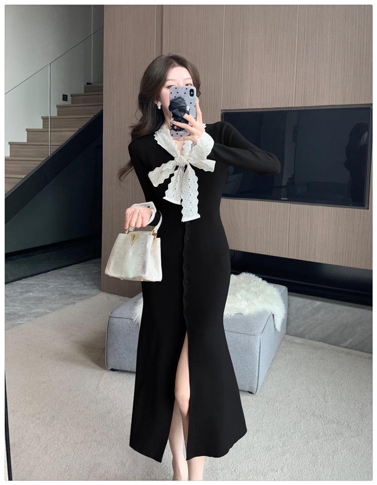 【dress】リボン付きニットワンピース　M27841