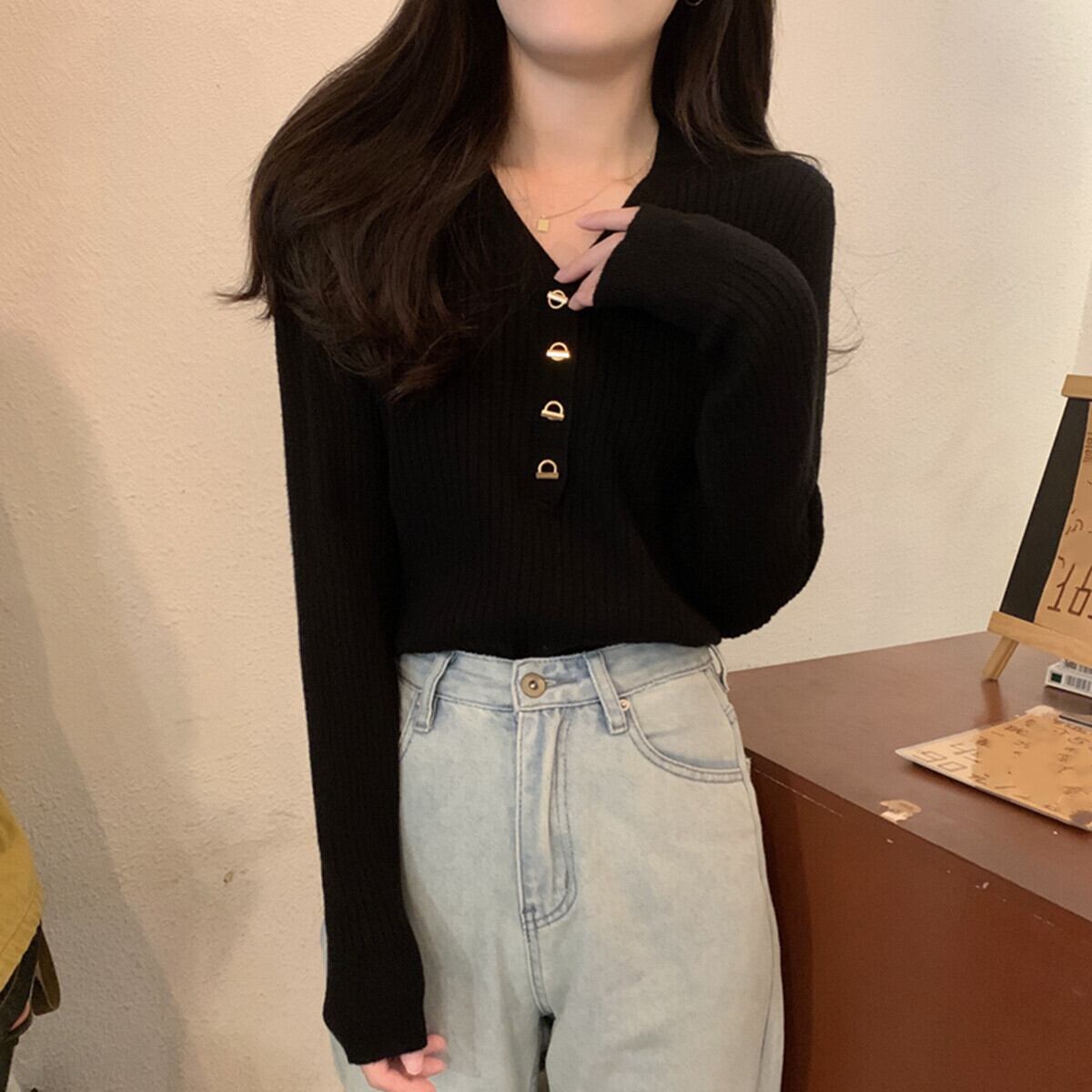 【tops】Vネックニットトップス　M27239