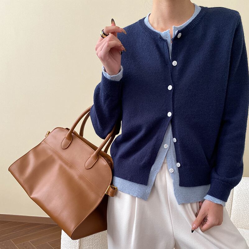 【outer】フェイクレイヤードニットカーディガン Q7001