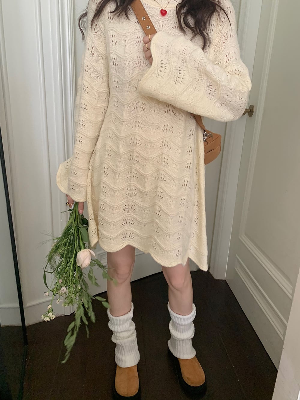 【dress】カットワークニットワンピース　M25591