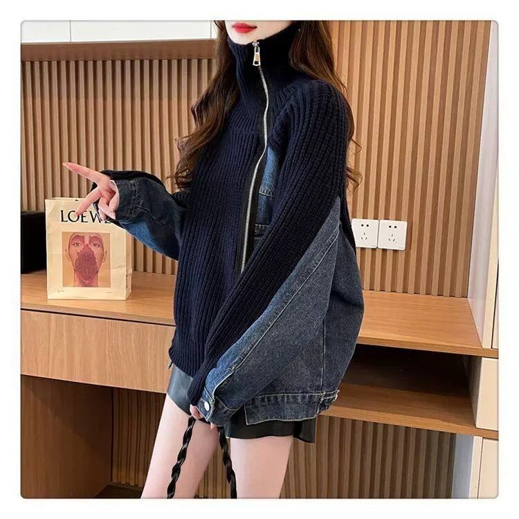 【outer】デニム切り替えニットカーデ　M29333