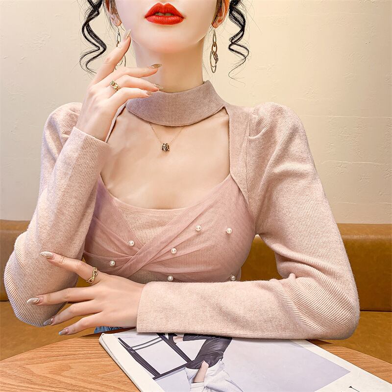 【tops】パールチュールコンビニットトップス　M28267