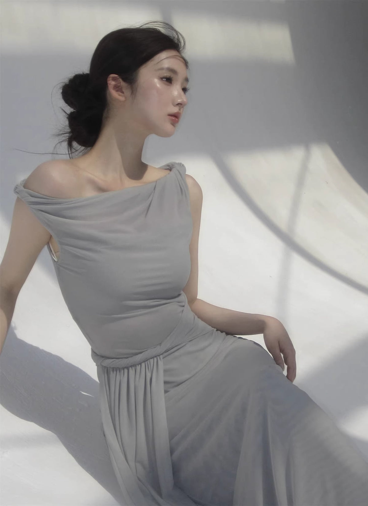 【dress】オフショルダーチュールロングワンピース Q8378