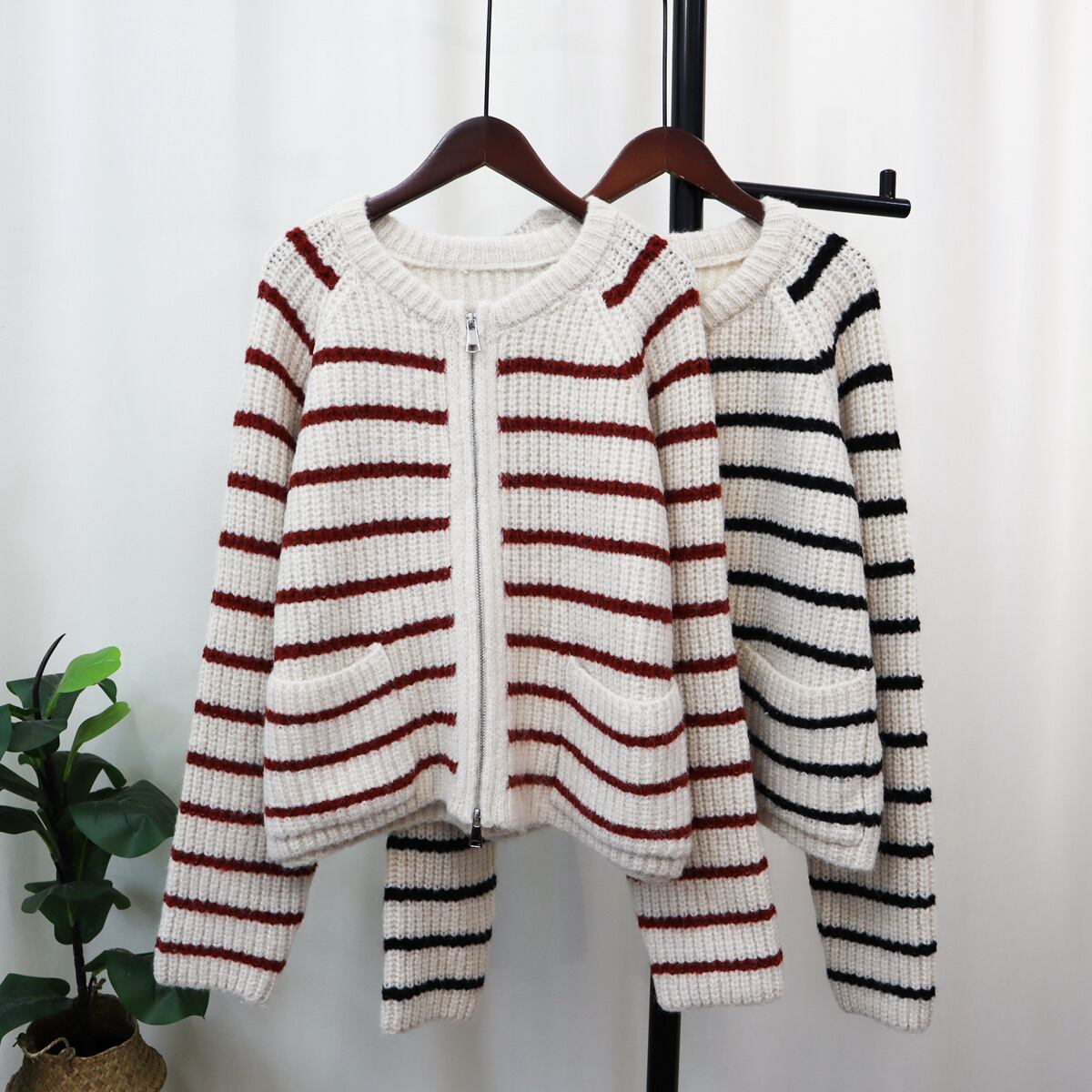 【outer】ボーダー柄ニットカーデ　M18750