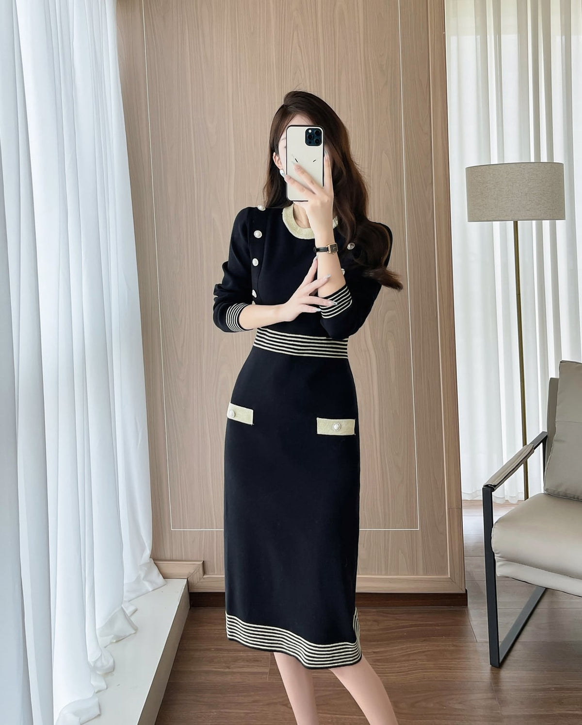 【dress】ボーダー柄ニットワンピース Q7299