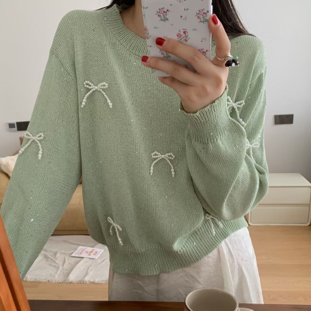 【tops】リボン付きニットセーター　M25774