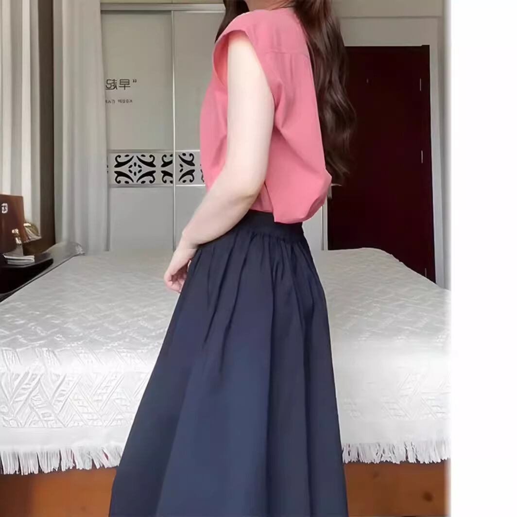 【set】ラウンドネックブラウス+スカート２点セットG21001