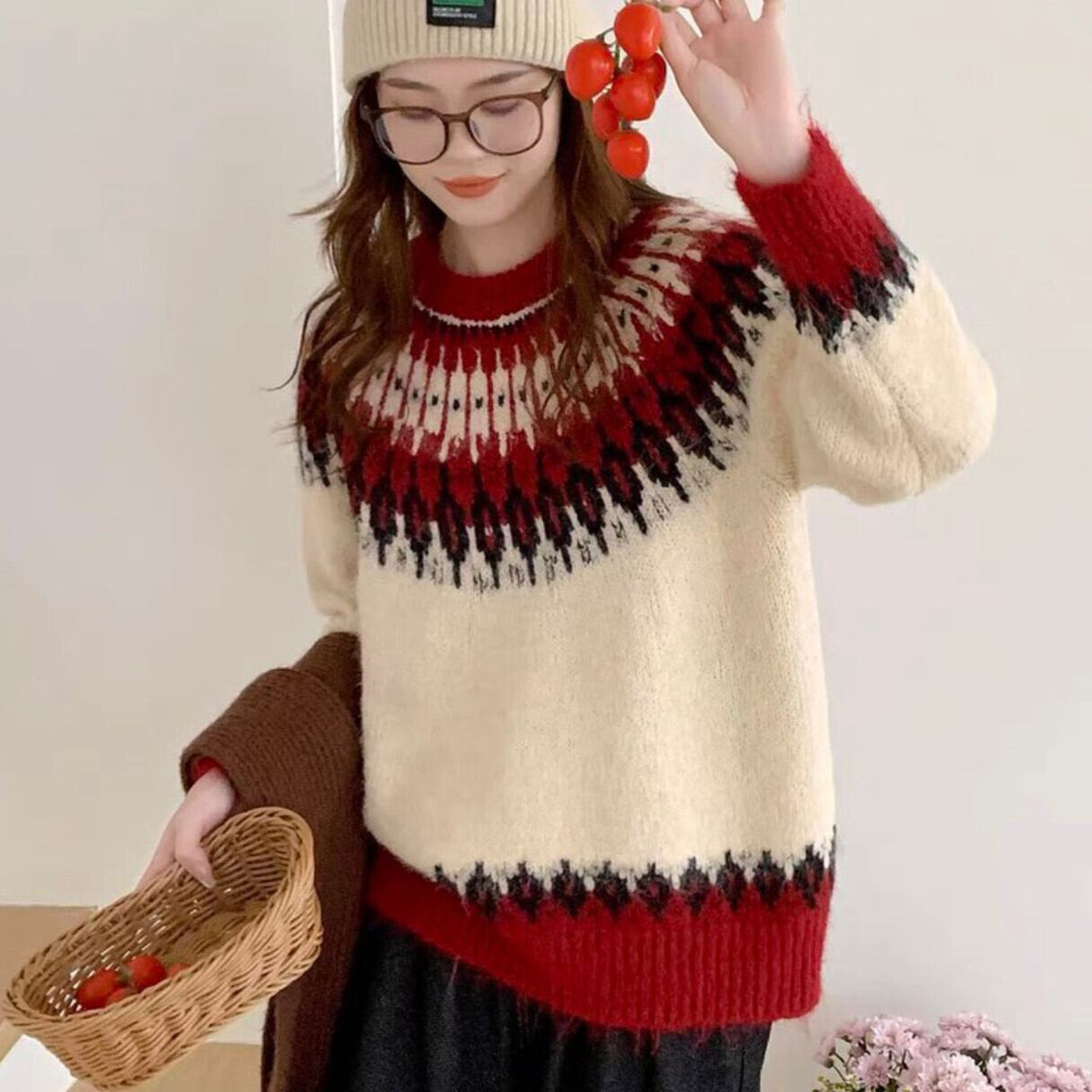 【tops】ジャカードニットセーター　M27874