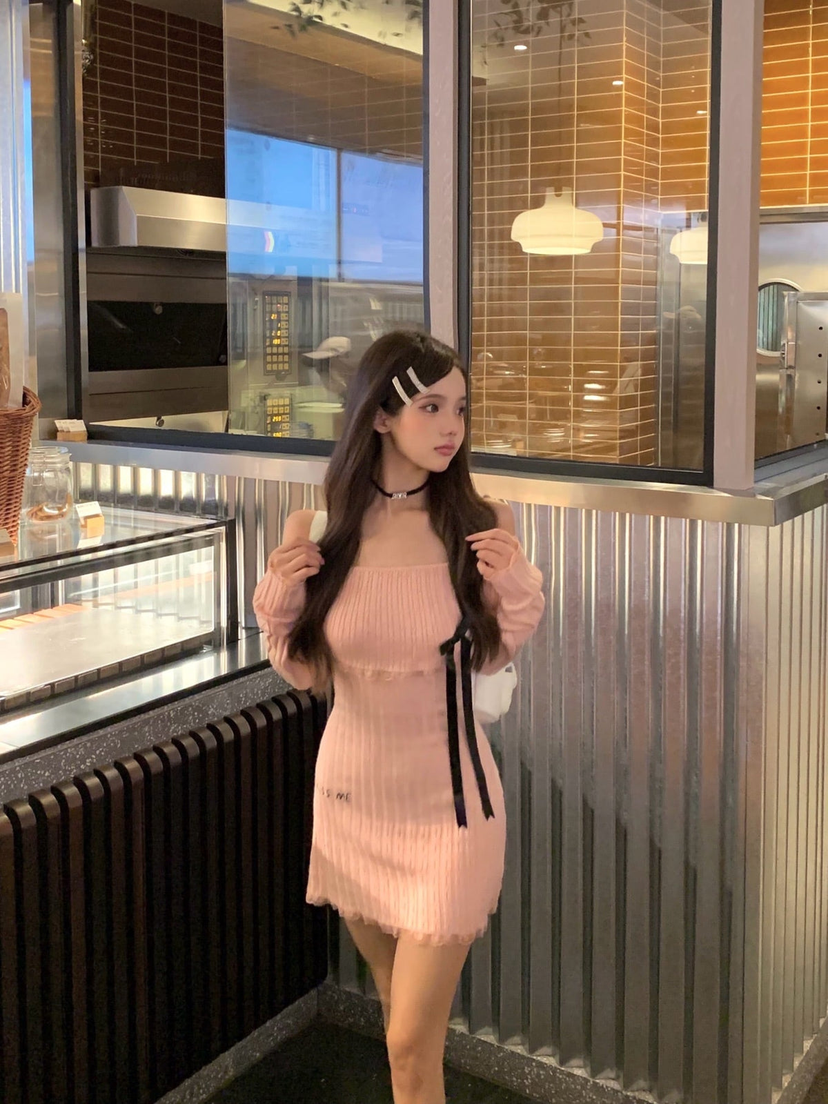 【dress】オフショルダーニットワンピース　M28656