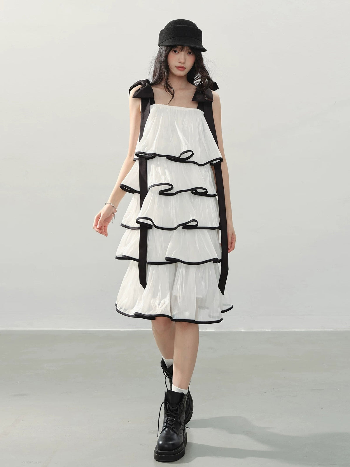 【dress】ショルダーリボンボリュームエアリーワンピース N3554