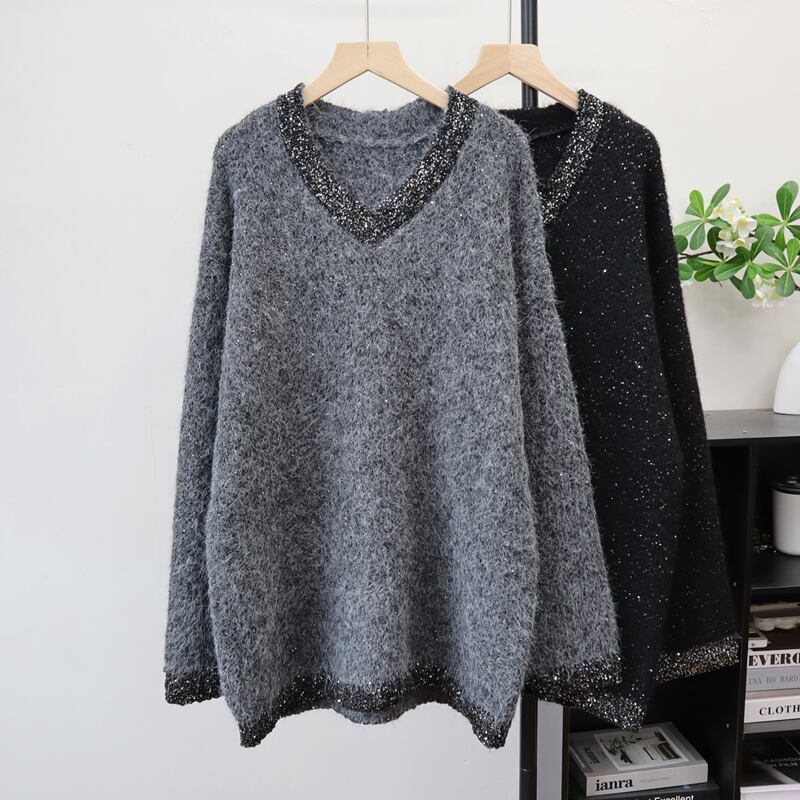 【tops】スパンコール付きニットトップス Q7435