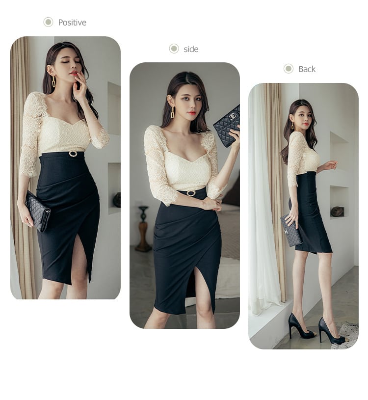 【dress】レース切り替えワンピース　M25400