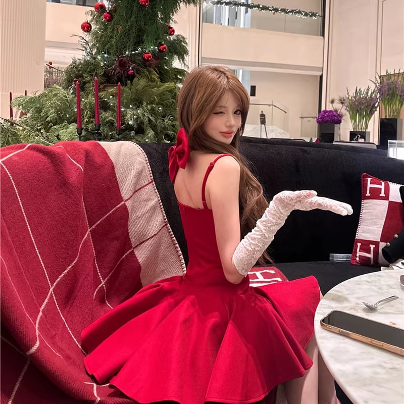 【dress】ネックリボン付きフレアキャミワンピース Q7943