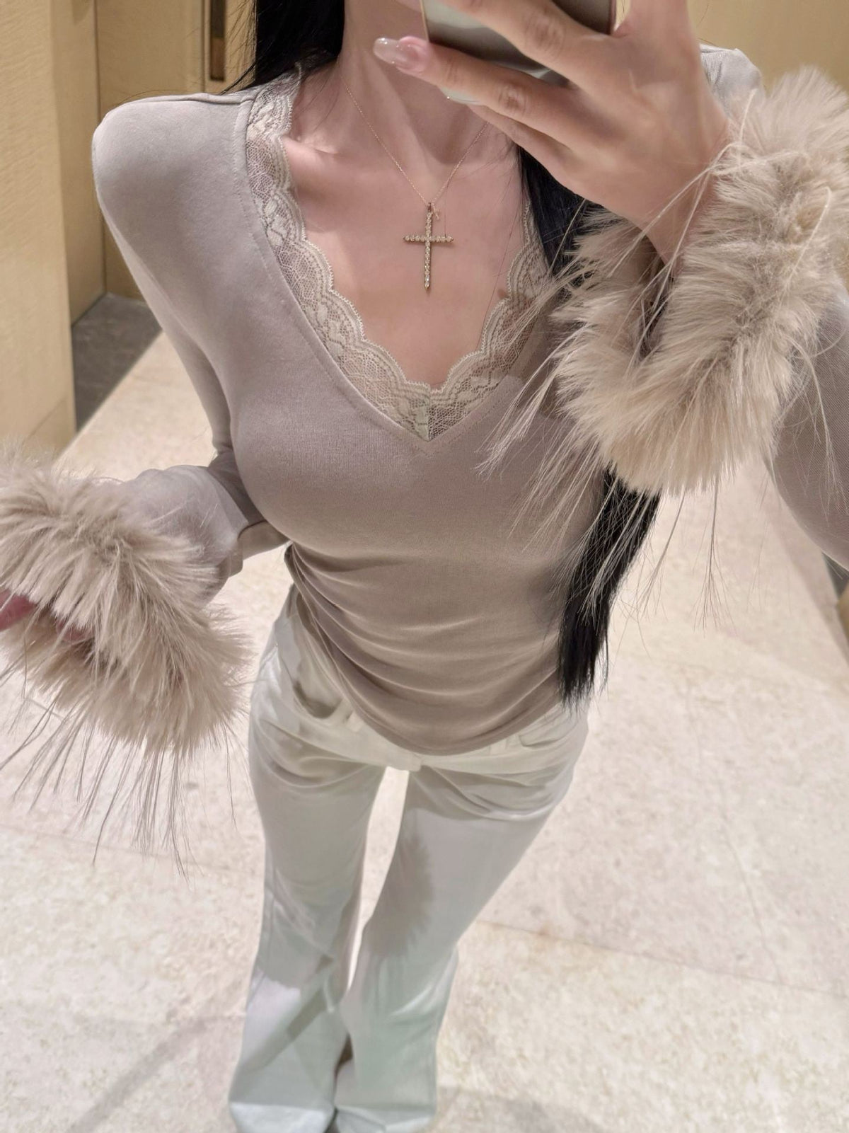 【tops】レースドッキングトップス　M28145