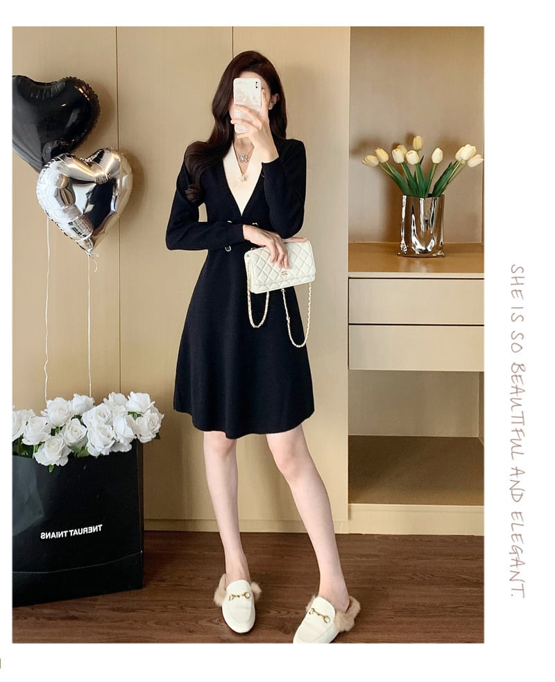 【dress】Vネックニットワンピース　M28423