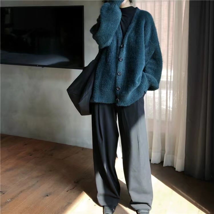 【outer】Vネックシャギーニットカーデ　M26229