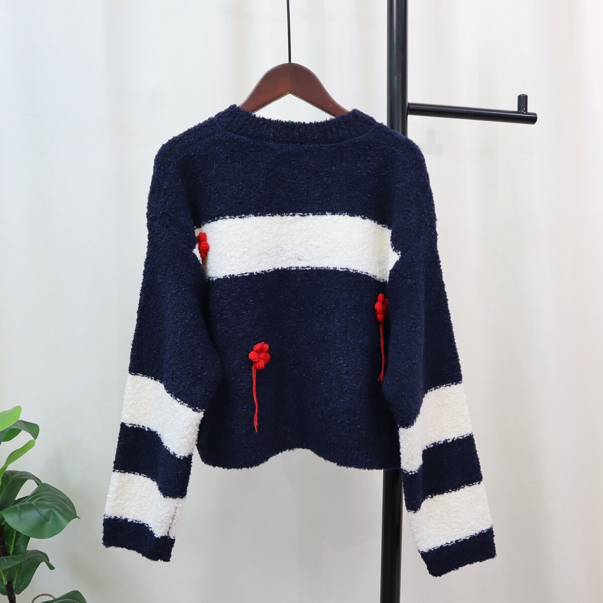 【outer】ボーダー柄ニットカーデ　M18782
