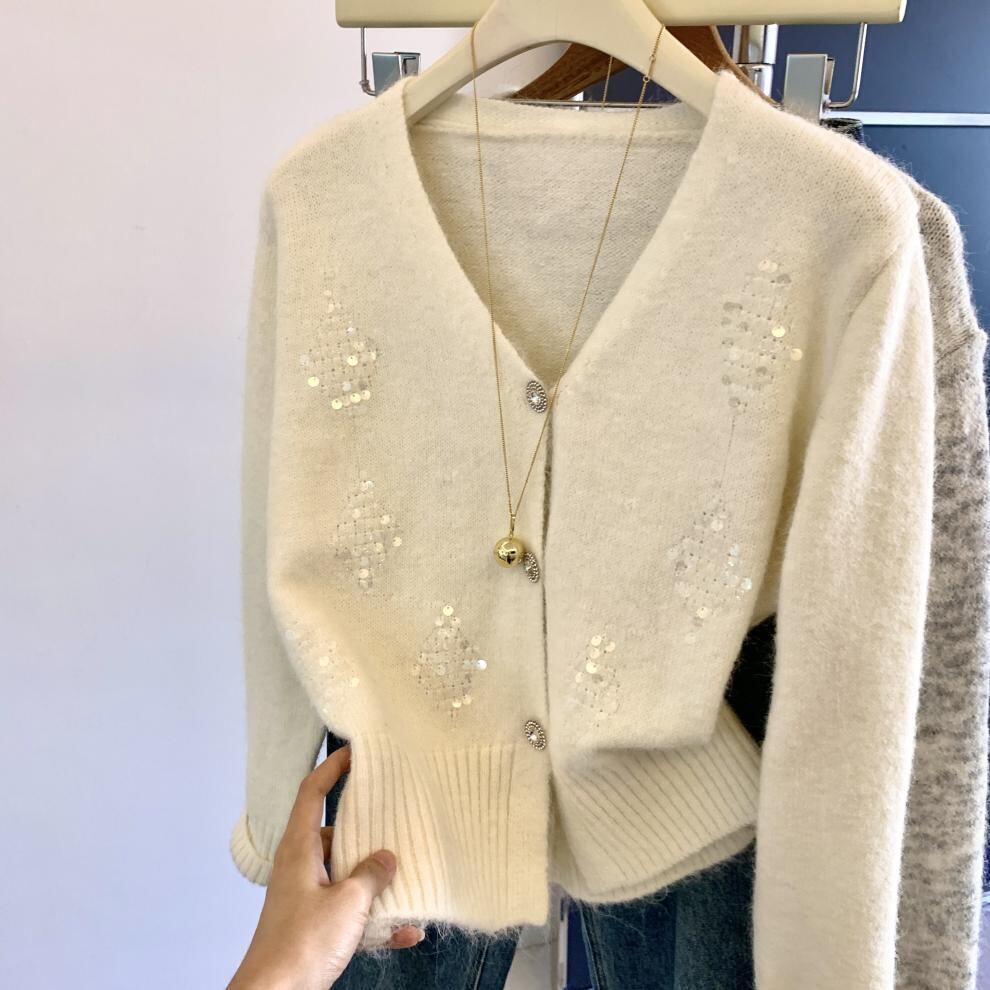 【outer】スパンコールニットカーデ　M29266