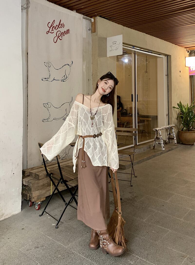 【set】カットワークニットトップス×キャミワンピースセットベルト付　M29503