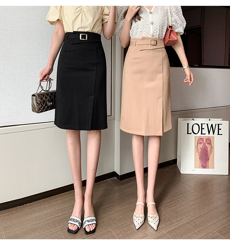 【bottoms】春夏OL通勤無地レディースファッションスリットハイウエストスカート