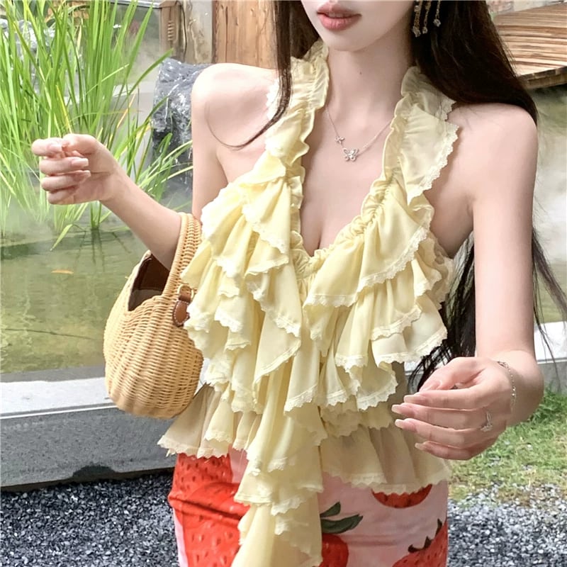 【tops】ホルターネックフリルトップス Q8527