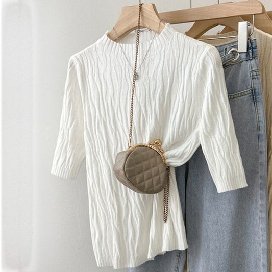 【tops】5色半袖ニットＴシャツF7309