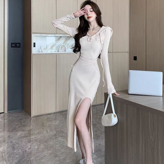 【dress】フード付き長袖デートワンピースG22959