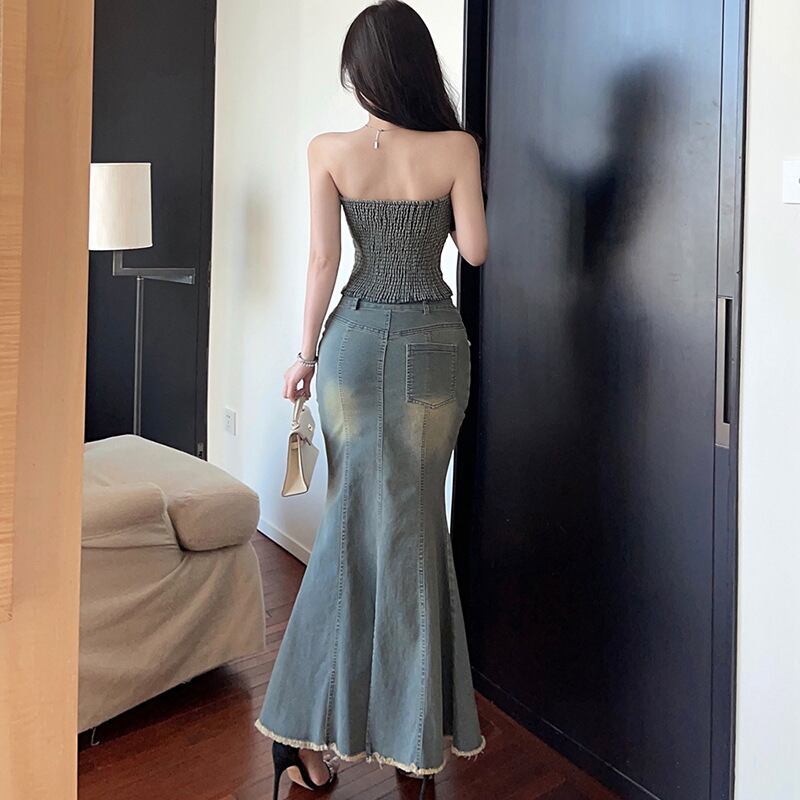 【set】デニムベアトップ×マーメイドスカートセット　M29740