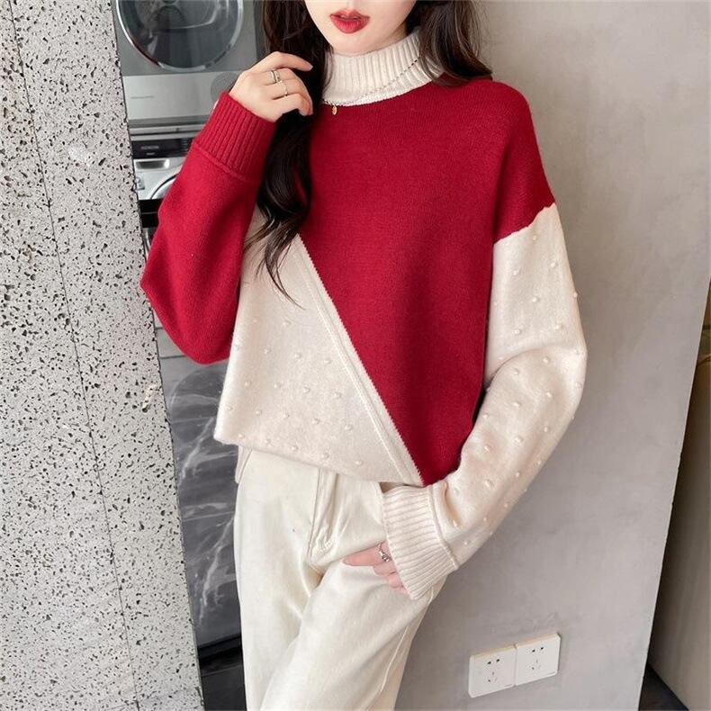 【tops】配色ニットセーター　M18699