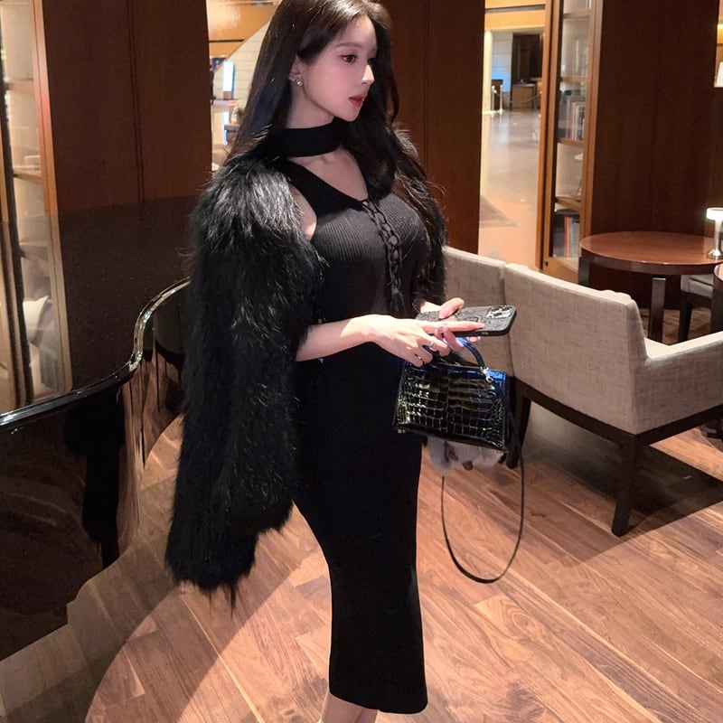 【dress】ノースリーブニットワンピース Q7633