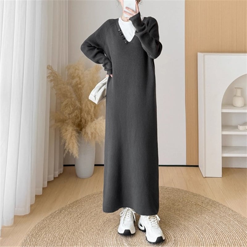 【dress】マフラー付きロングニットワンピース Q7315