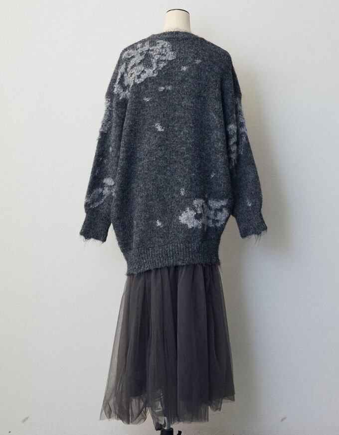 【dress】チュールドッキングロングニットワンピース Q7839