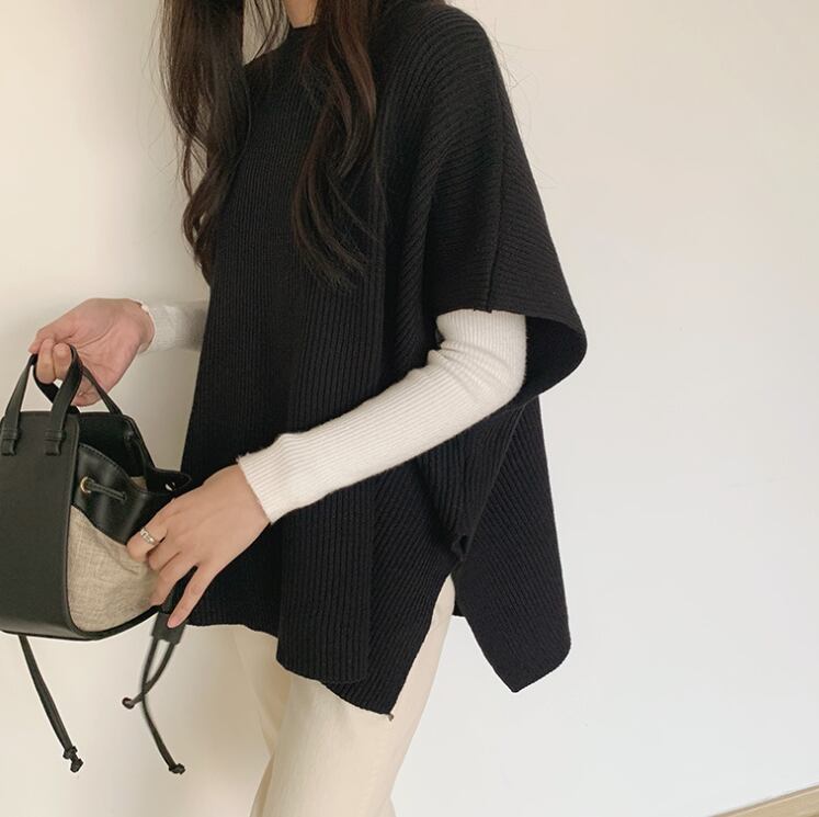 【tops】スリットケープニットジレ　M18411