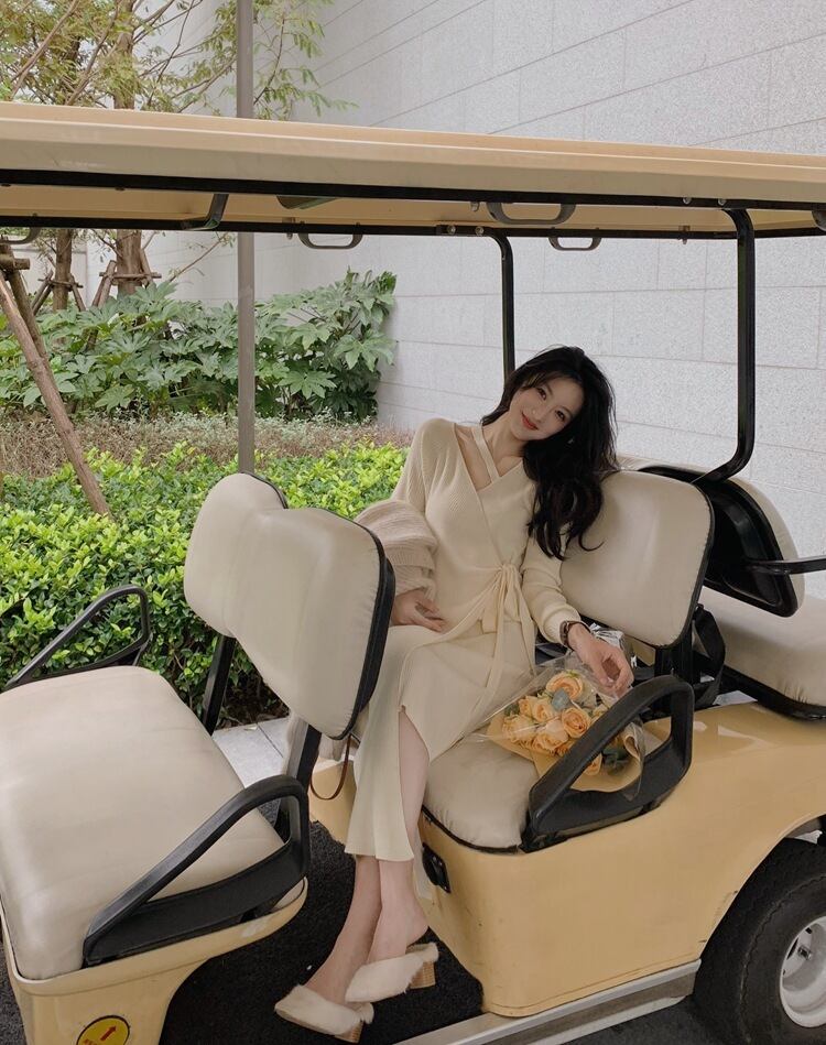 【dress】優しい雰囲気!気質満点レトロスウィートフランス風秋ニットワンピース G2402