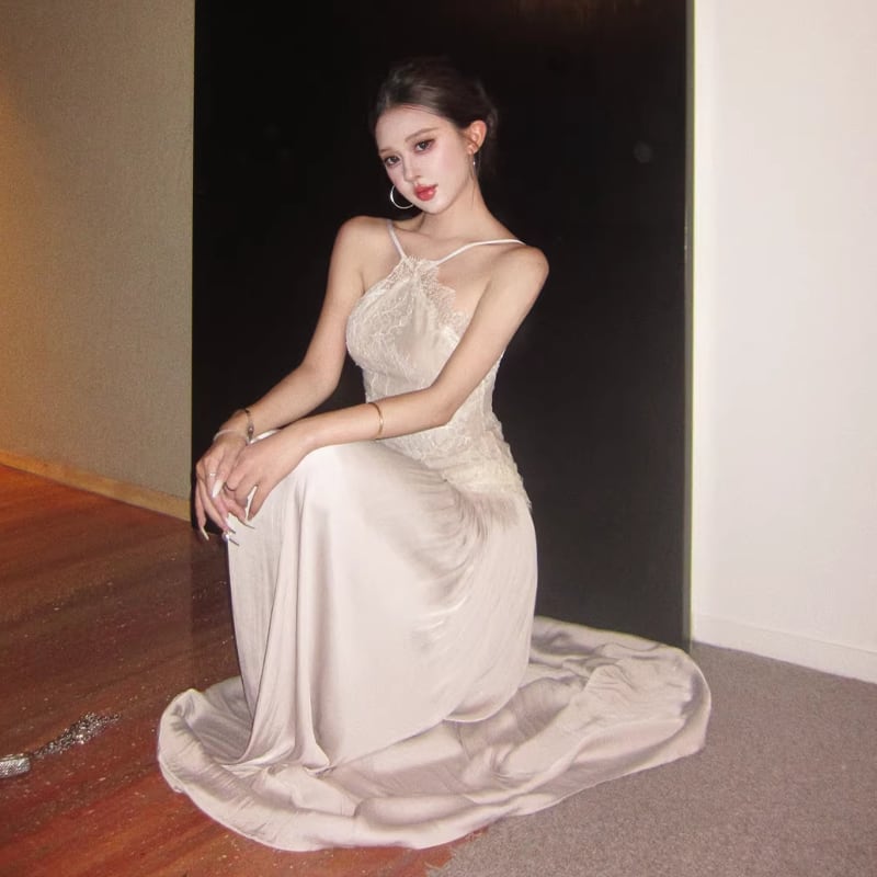 【dress】レースドッキングロングキャミワンピース Q8476
