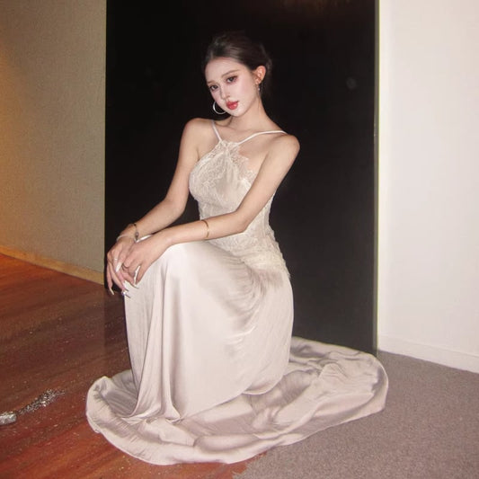 【dress】レースドッキングロングキャミワンピース Q8476