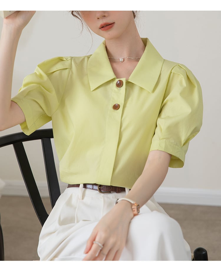 【tops】POLOネックパフスリーブブラウスG21078