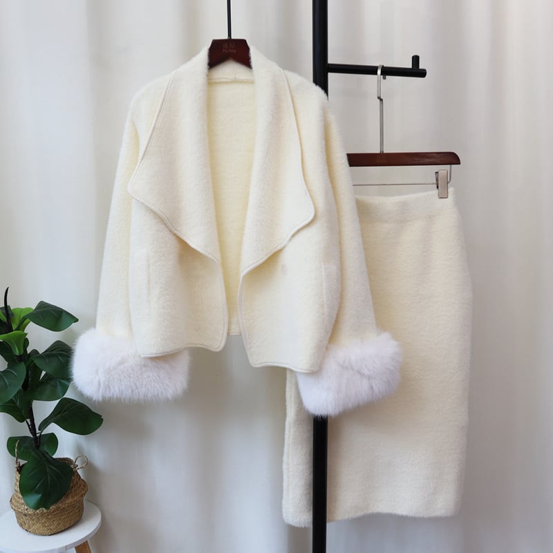 【set】ファーショートコート×スカートセット　M26374